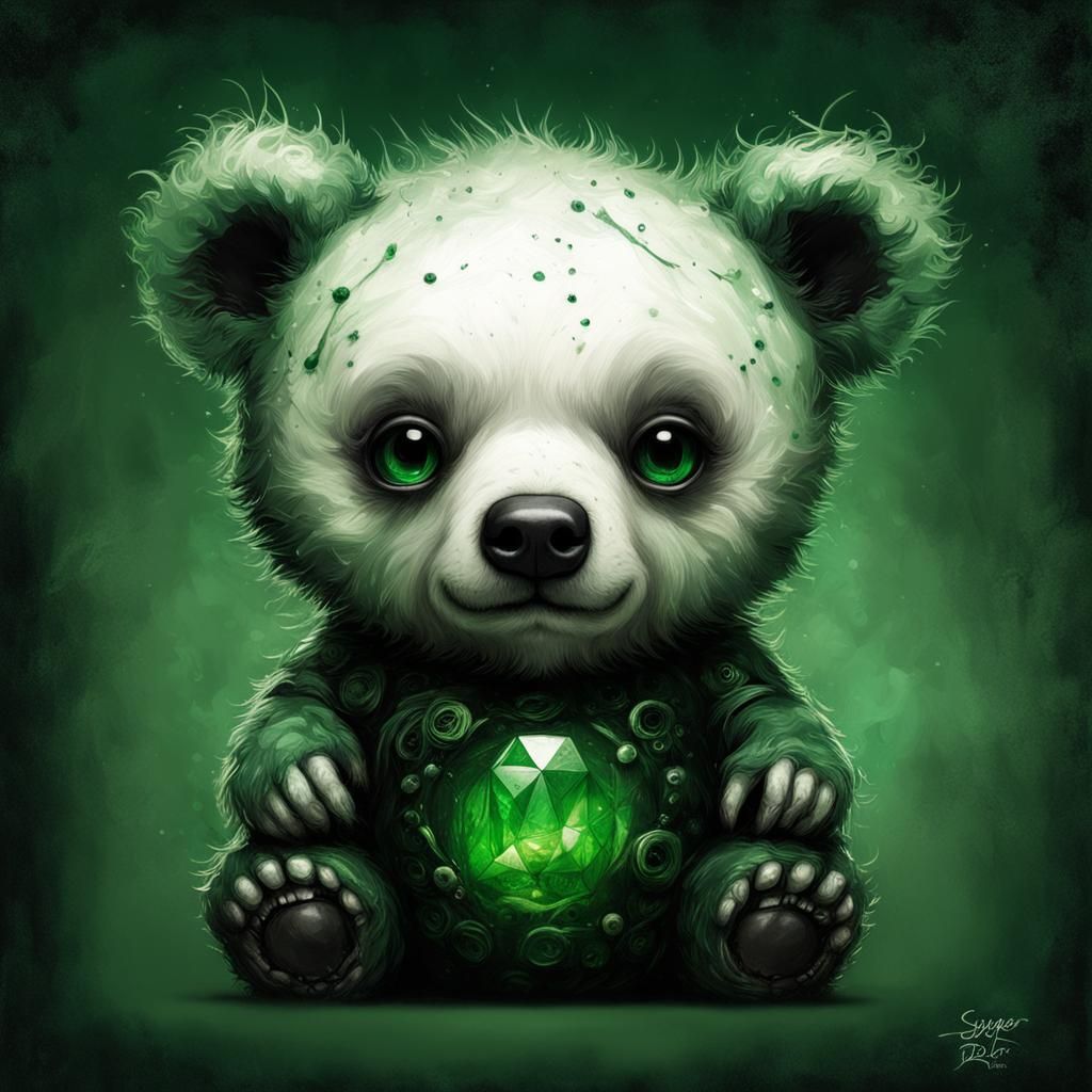 Cyborg Bear Cub Portrait in Volcanic Jungle