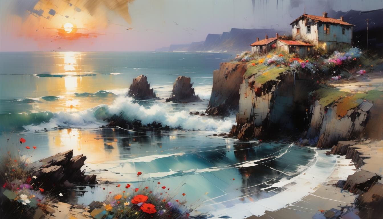 Seaside Shoreline Painting in Fine Art Style