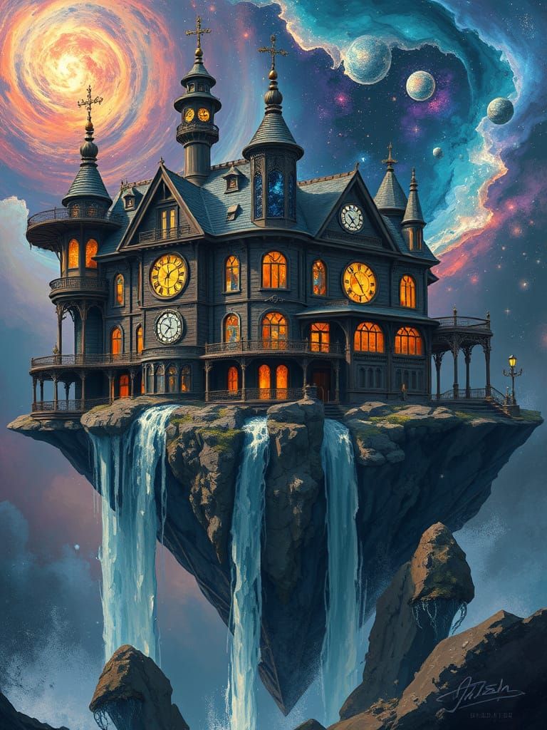 Steampunk Victorian Mansion on Floating Island