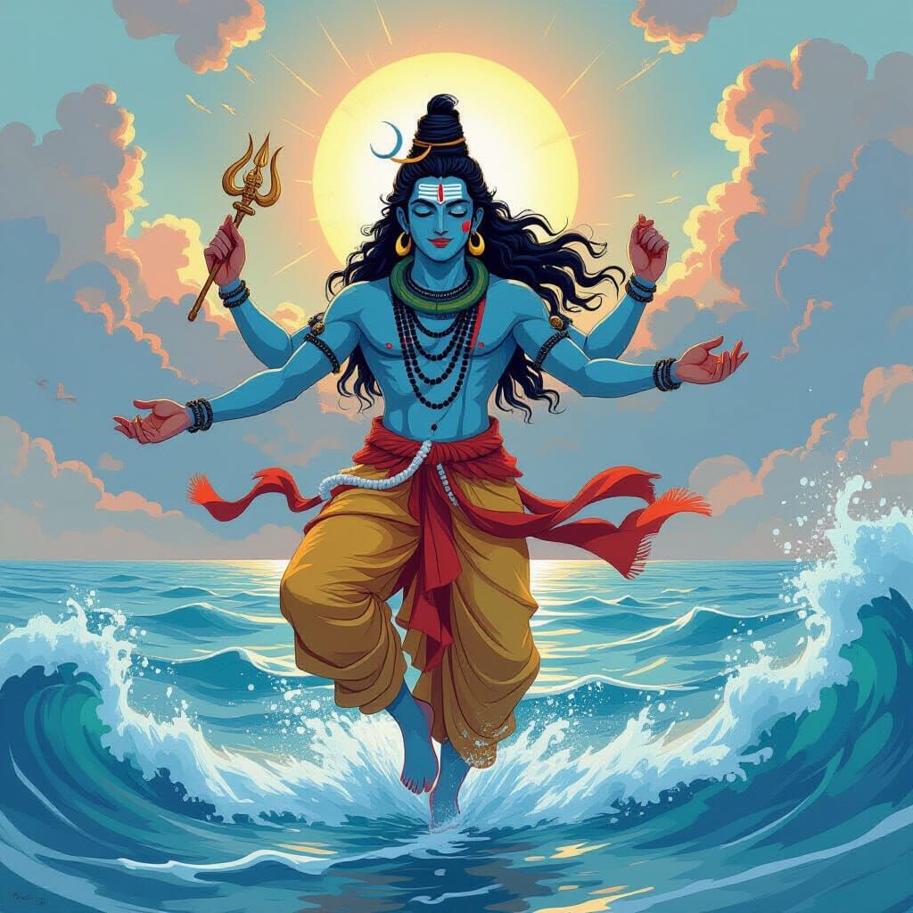 Lord Shiva's Cosmic Dance in Ghibli Style