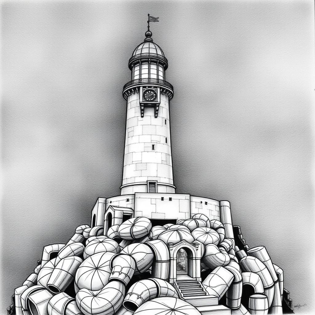 Hyperdetailed Lighthouse of Alexandria in Charcoal