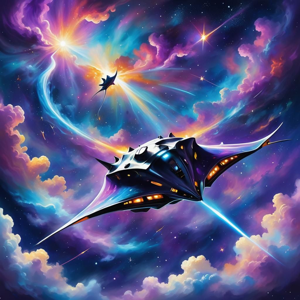 Surreal Spacecraft Glides Through Nebula in a Dreamlike, Oth...