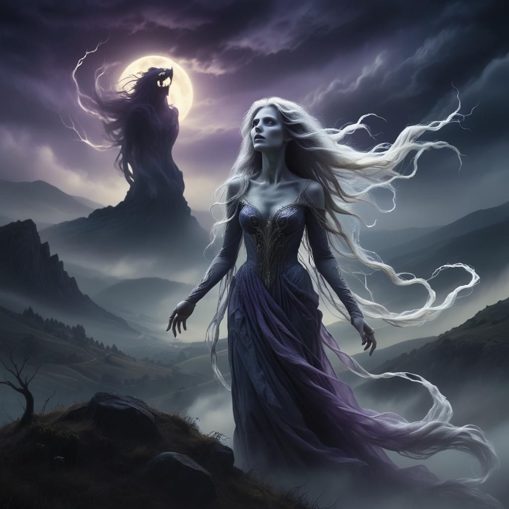 Eerie Banshee Howls in Misty Landscape