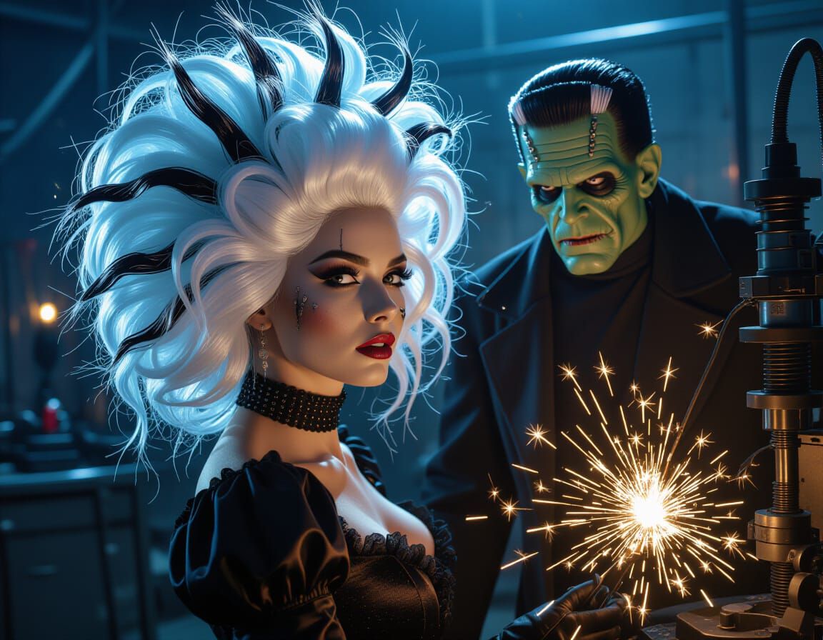 Model in Frankenstein's Lab with Volumetric Lighting