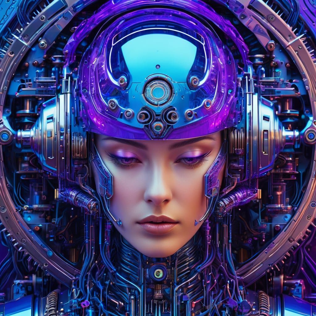 Surreal Cyberpunk Goddess in Retro Futuristic Propaganda Sty...