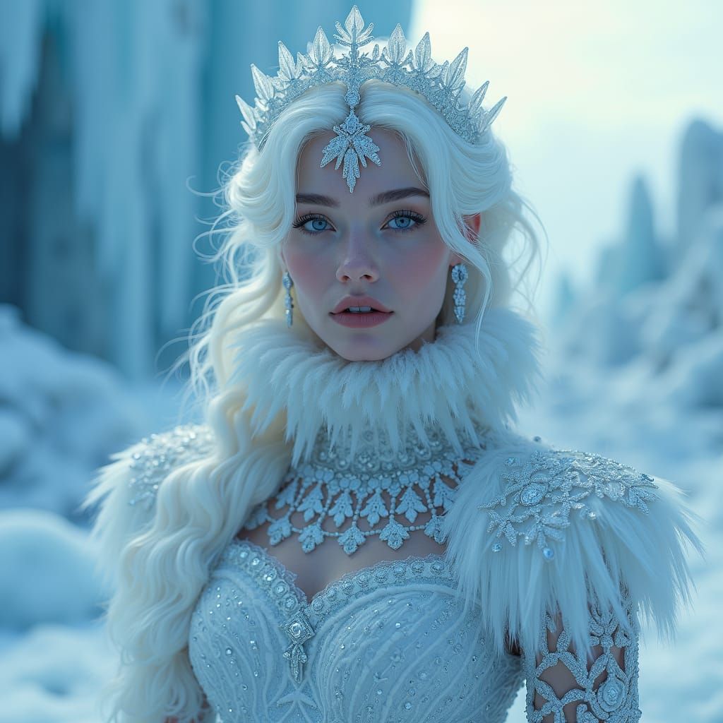 Icy Goddess Reigns Over Glacial Cityscape