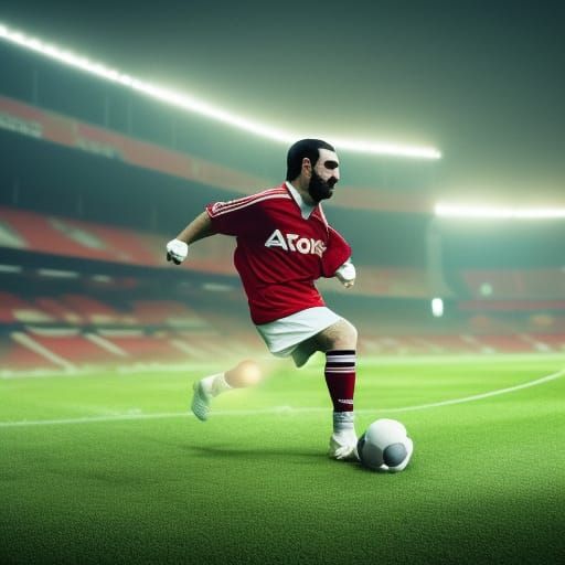 Eric Cantona on Old Trafford Pitch: Sports Art