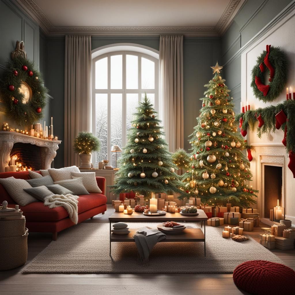 Cozy Green Christmas Living Room Concept Art