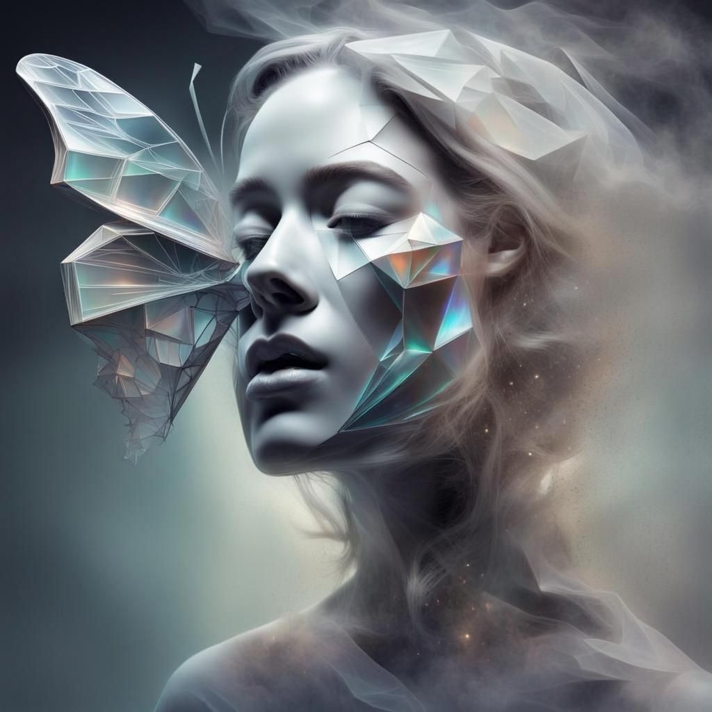 Ghost Butterfly with Cubist Facets in Black