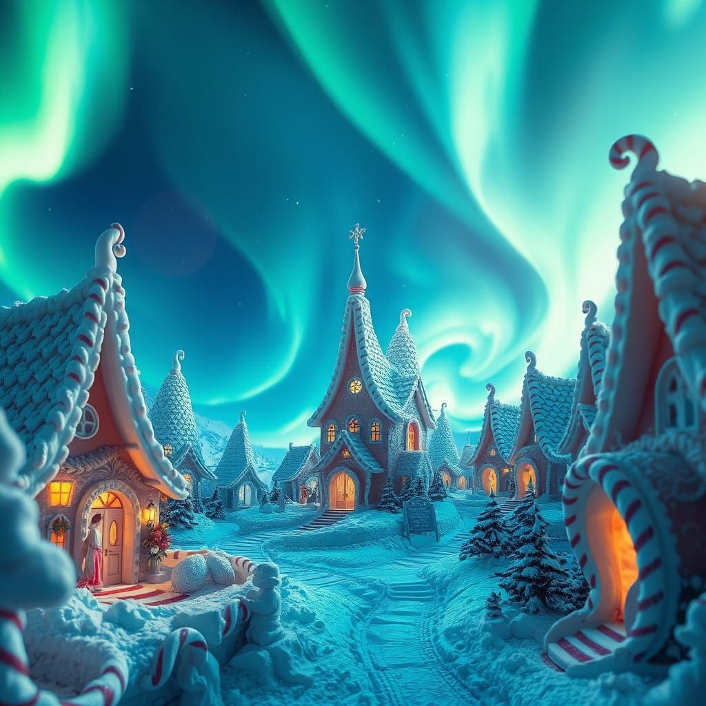 Enchanted Holiday Village Under Northern Lights