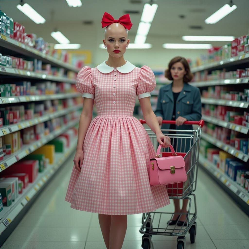 Crossdressing Man in Supermarket, Cinematic Film Still