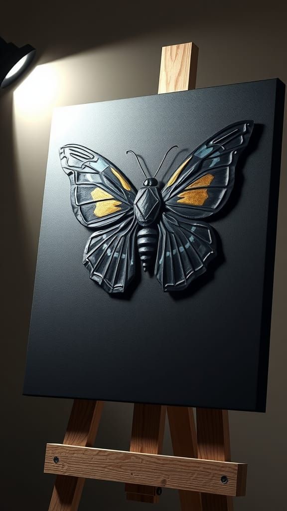 Cubist Moth on Easel with Golden Highlights