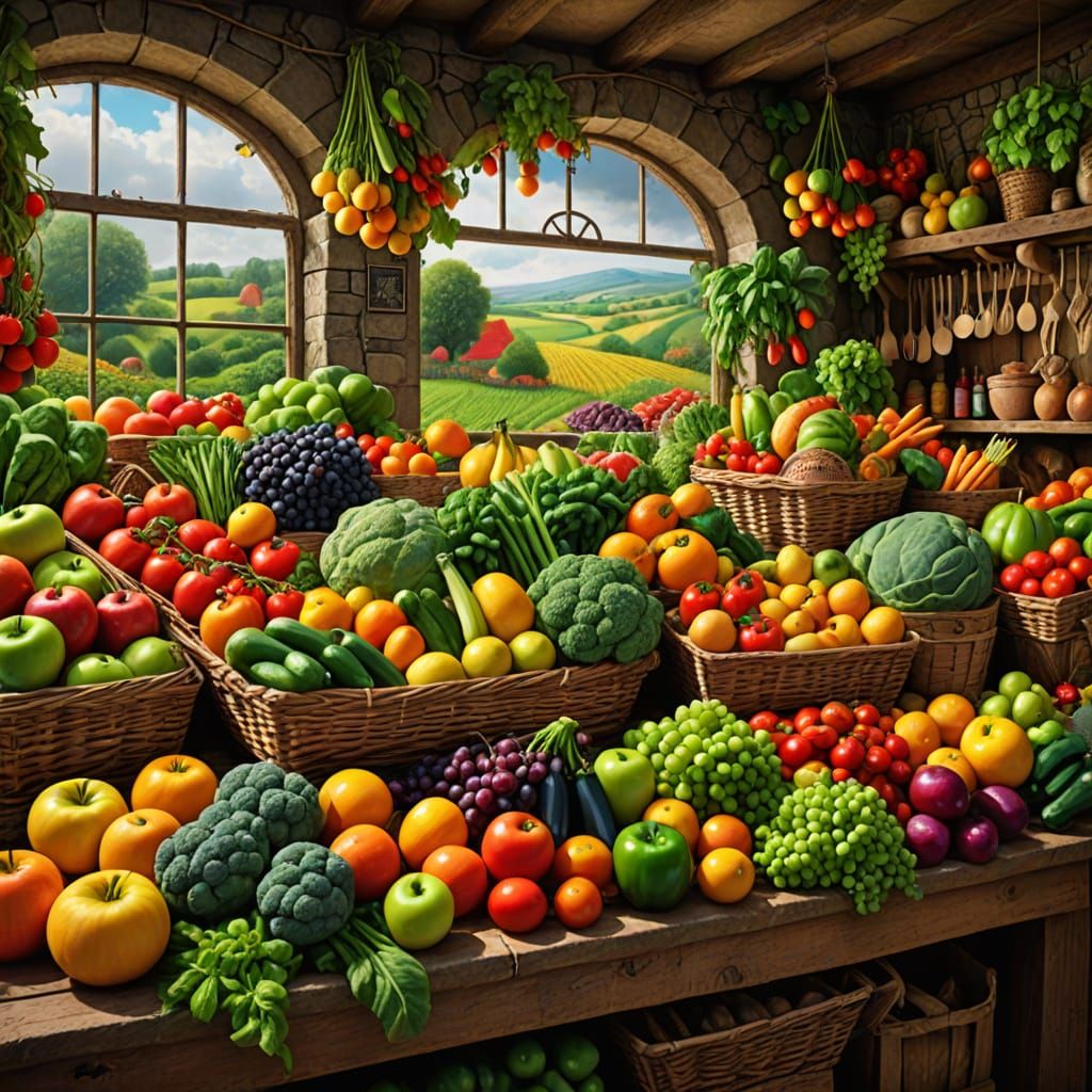 Vibrant Organic Produce Display in English Countryside