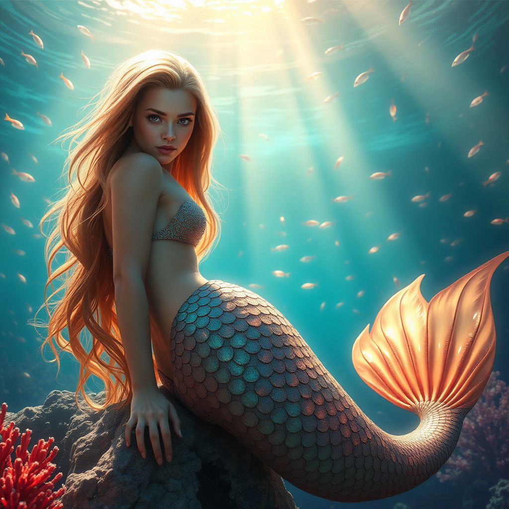 Realistic Mermaid in Dreamlike Ocean: Fantasy Concept Art