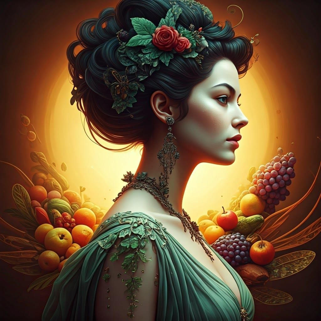 Woman Portrait with Insects in Splash Art Style