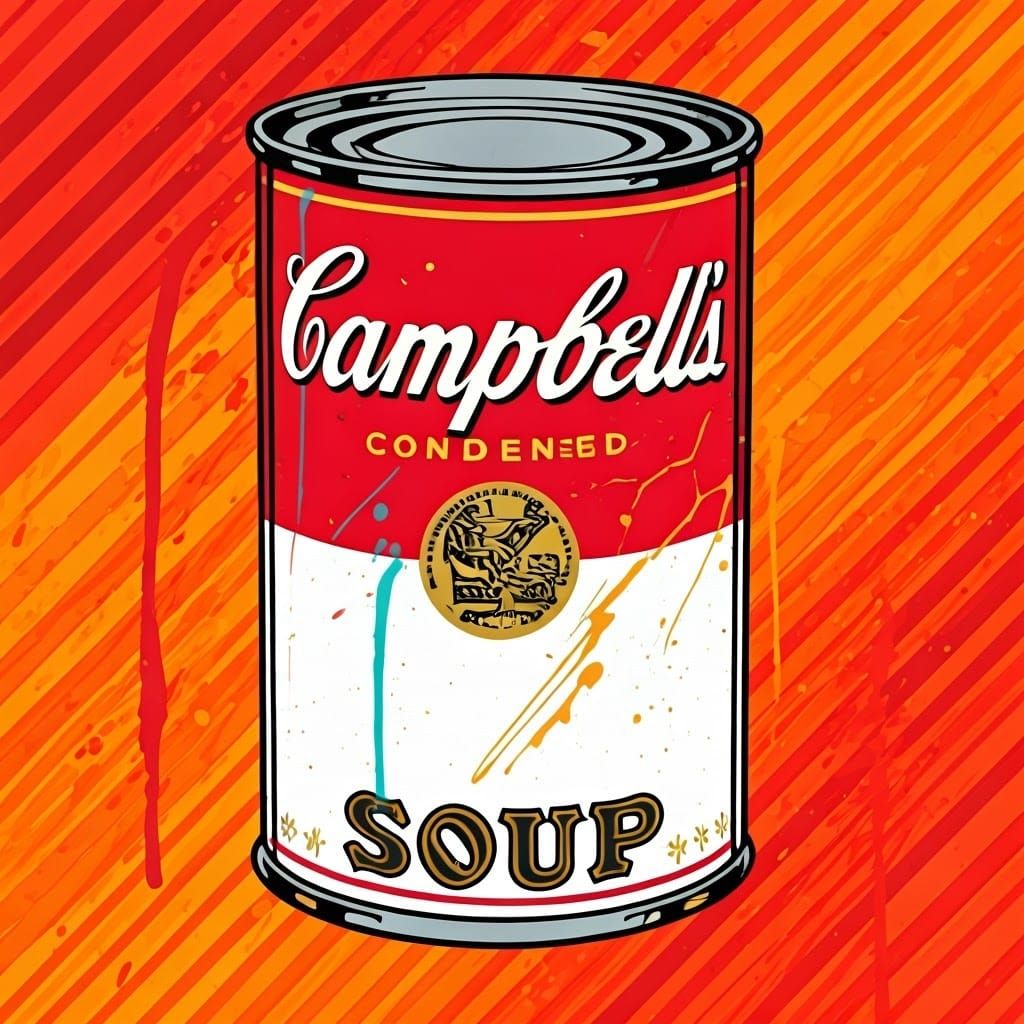 Vibrant Pop Art Soup Can Portrait in Retro Style