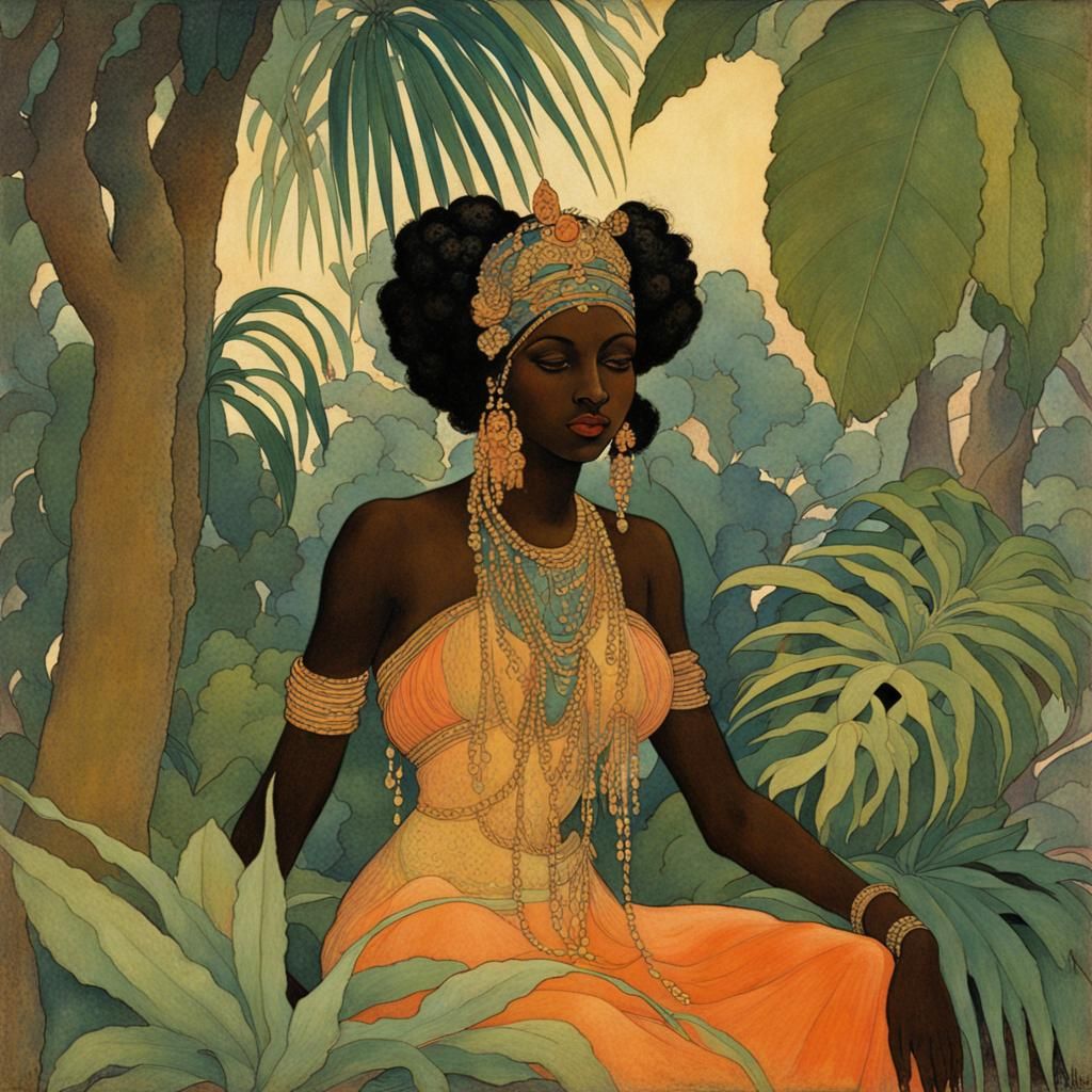 African Princess in Tropical Garden, Dulac Style