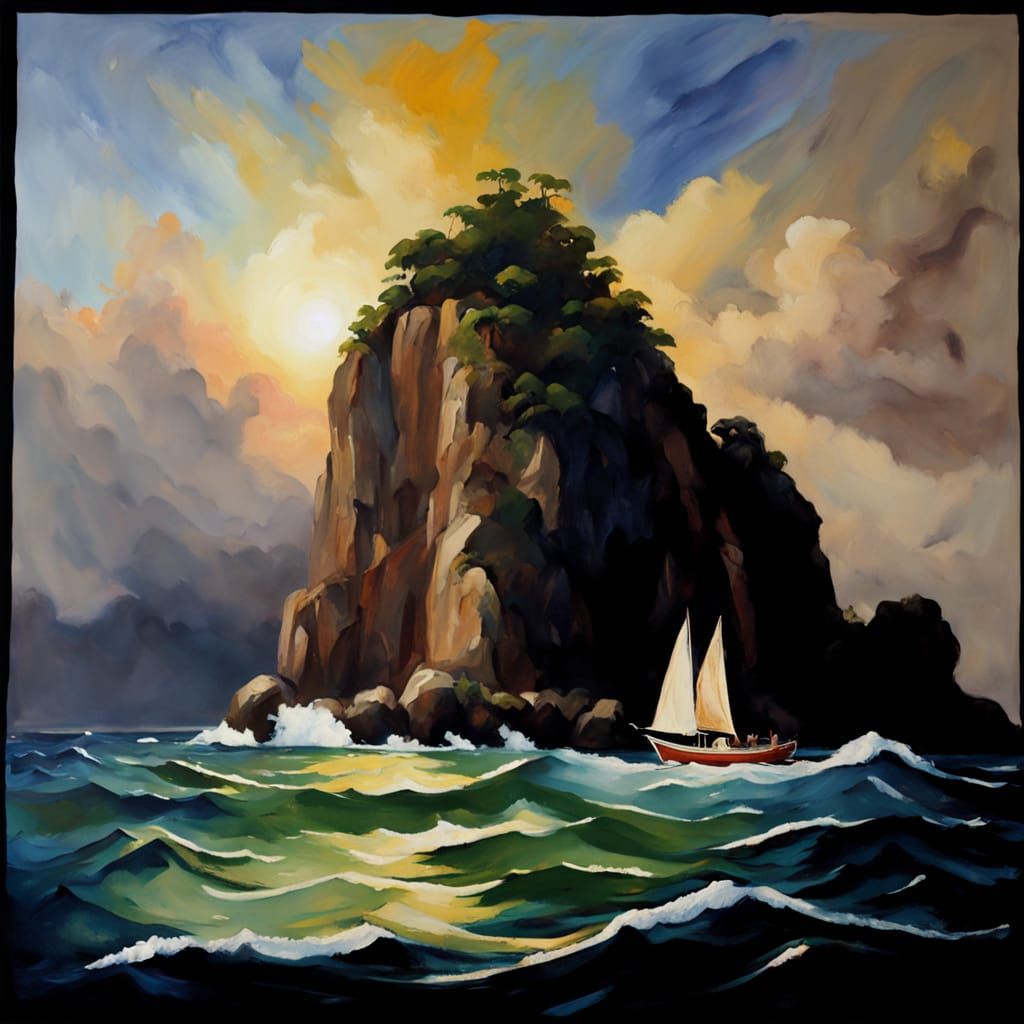 Impressionist Island Masterpiece in Gouache and Watercolor