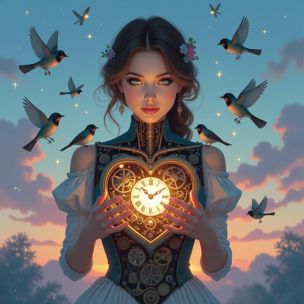 Clockwork Heart Portrait in Whimsical Fantasy Style