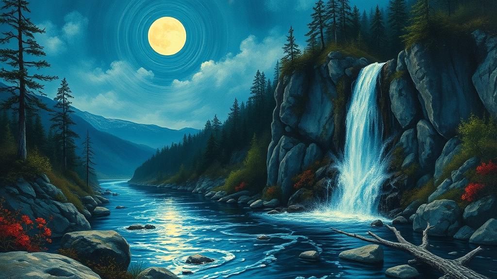 Moon River in Fluorescent Impasto Heavy Metal Style