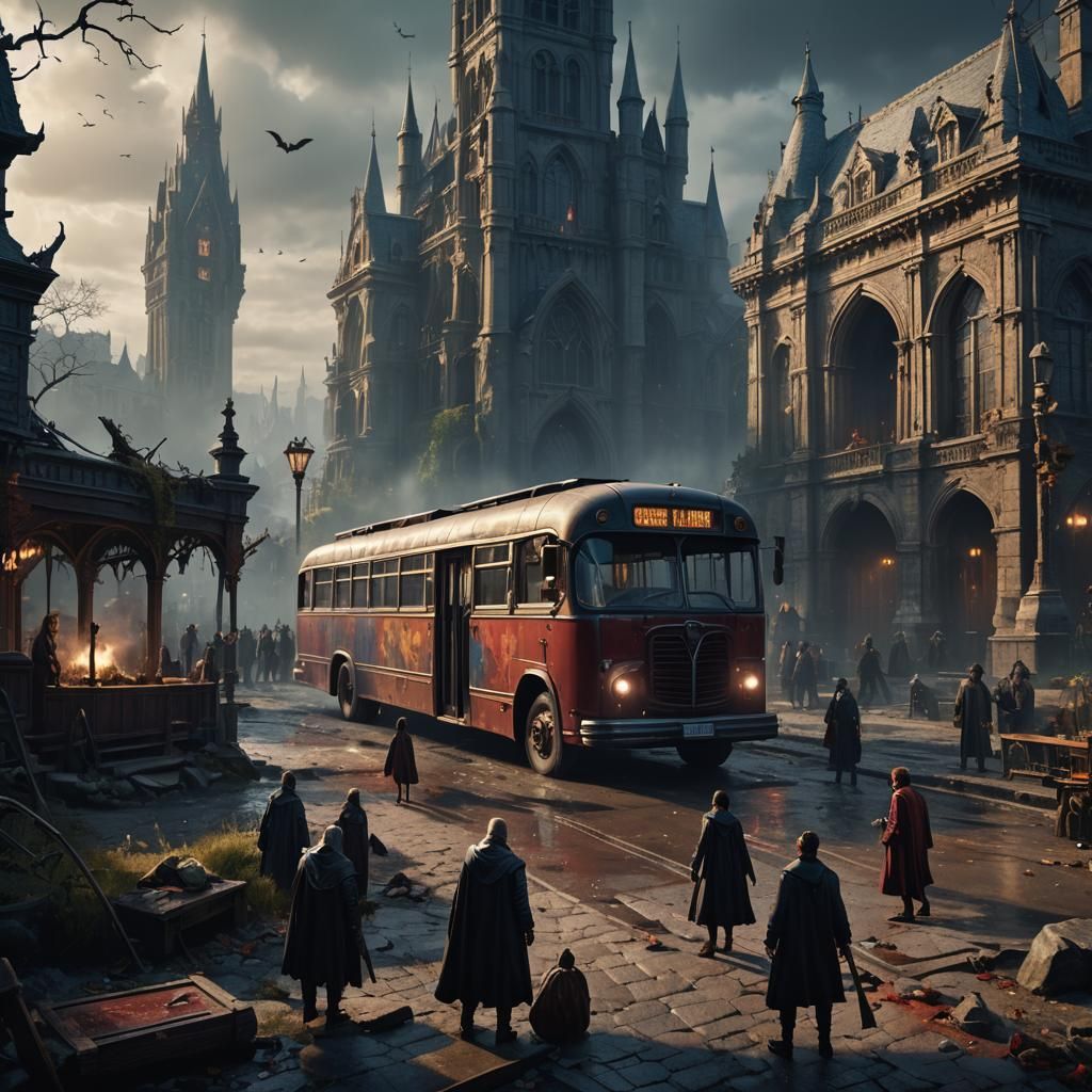 Vampire Meeting at Bus Stop: Fantasy Concept Art