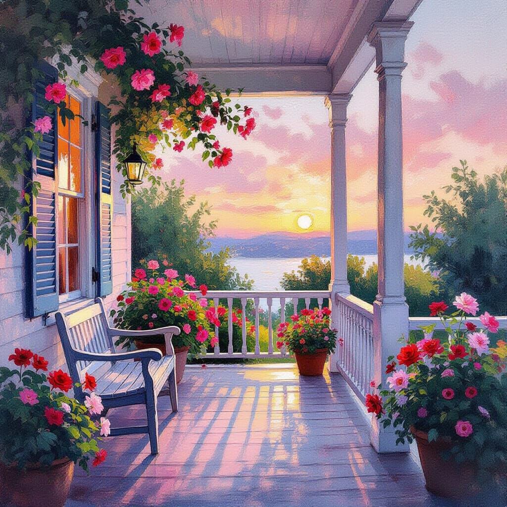 Tranquil House at Dusk in Expressive Watercolor Style