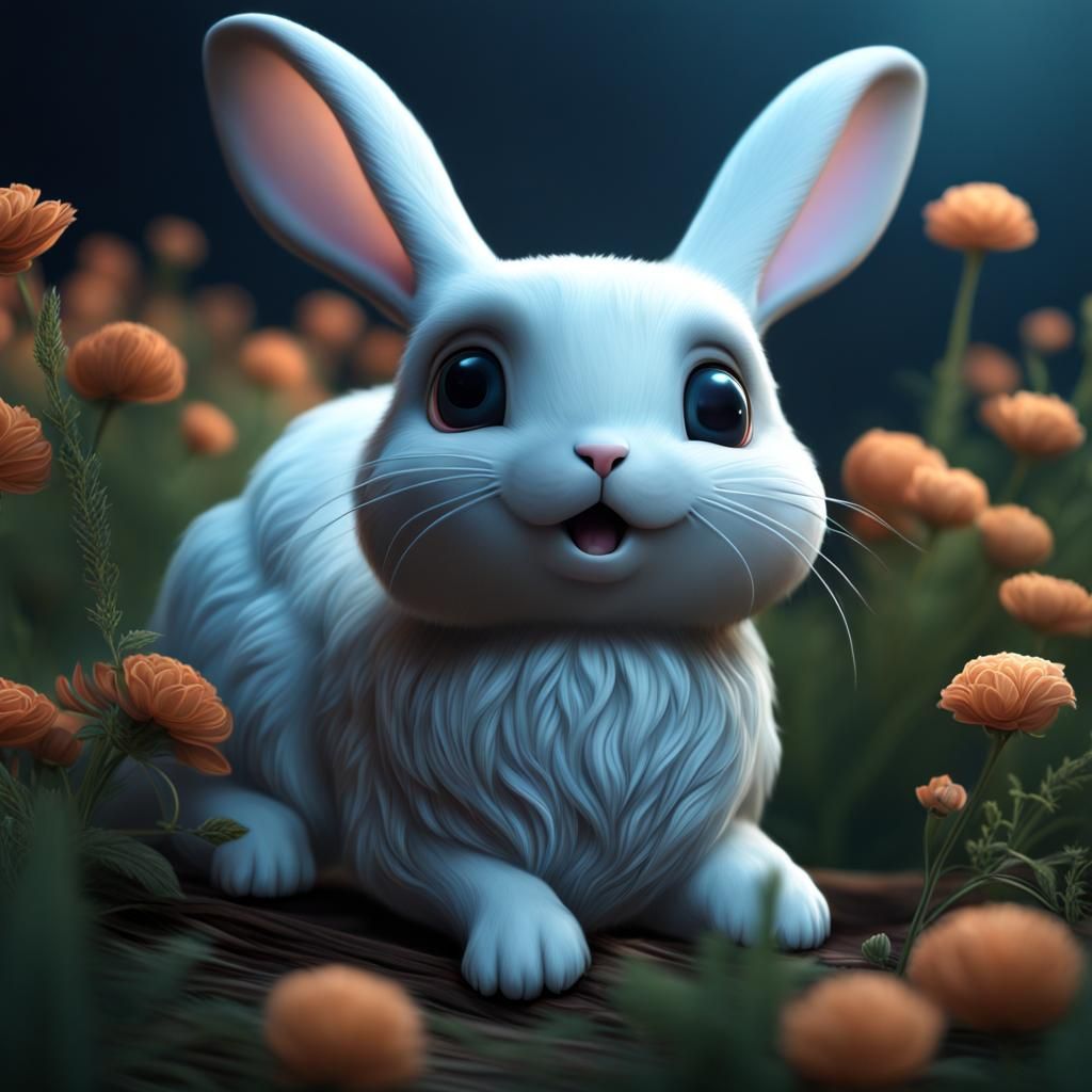 Adorable Ghost Rabbit in Cartoon Folk Art Style