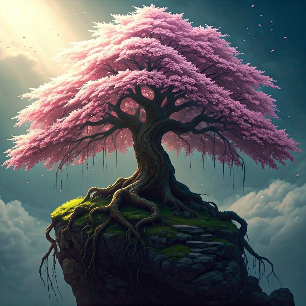 Blooming Cherry Tree on Rock Formation