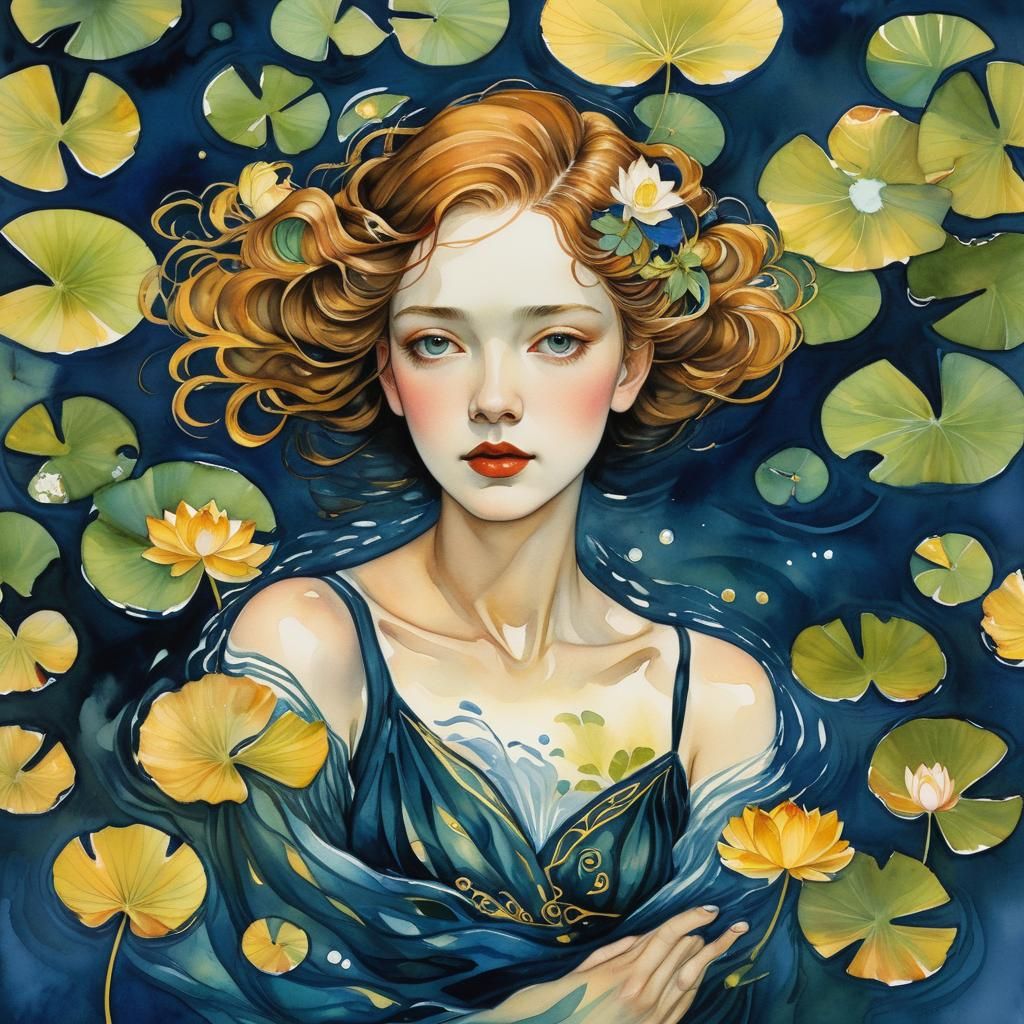 into the lake, floating Ophelia drowned between water lilies...