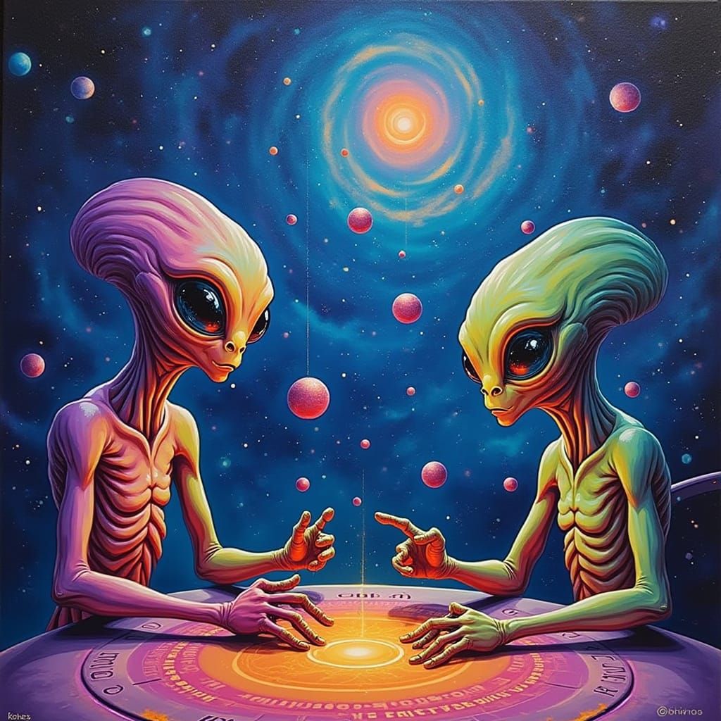 Cosmic Gamers: Two Aliens Engrossed in a Holographic Game Am...