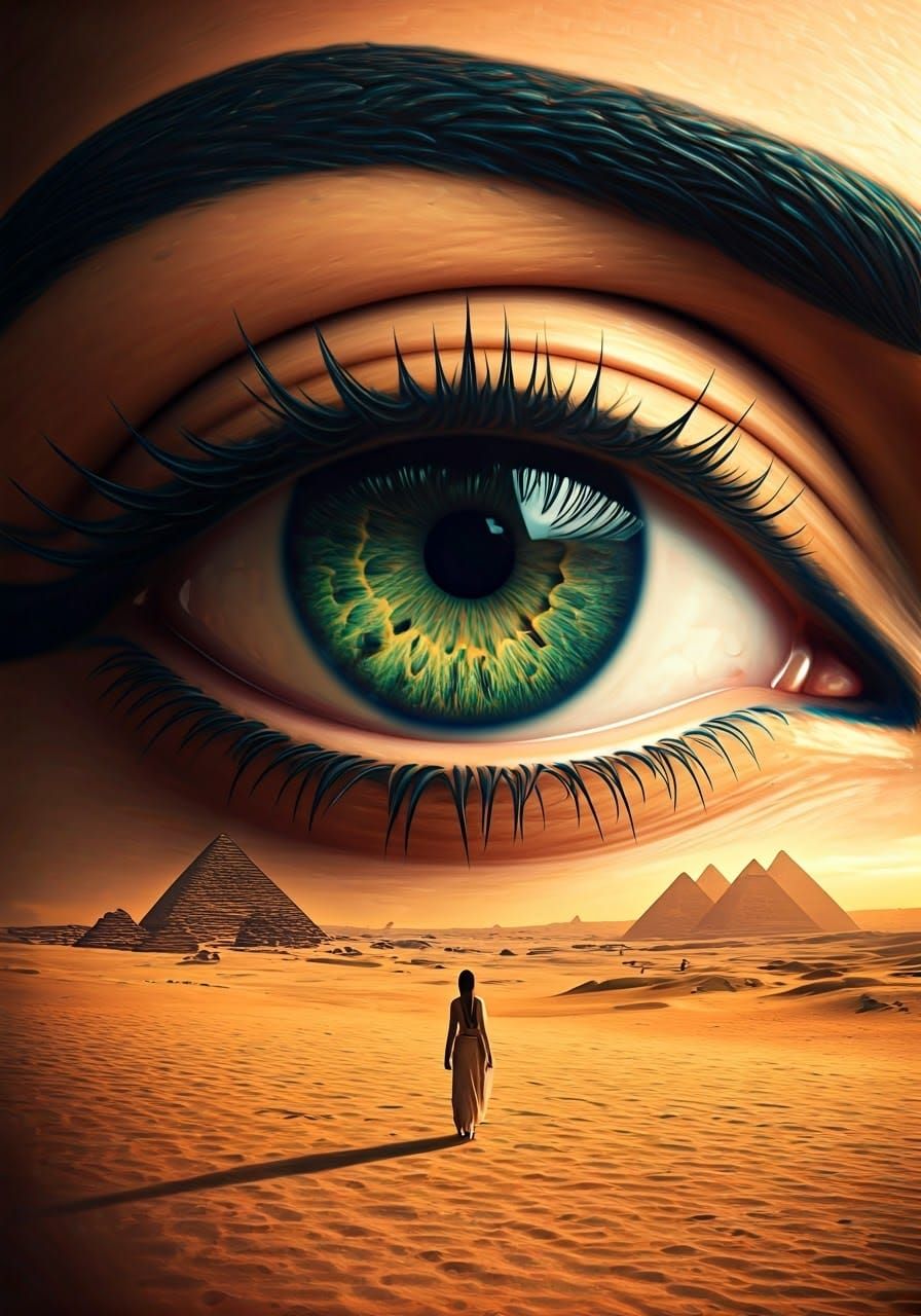 Regal Egyptian Goddess with Mystic Green Iris and Ancient De...