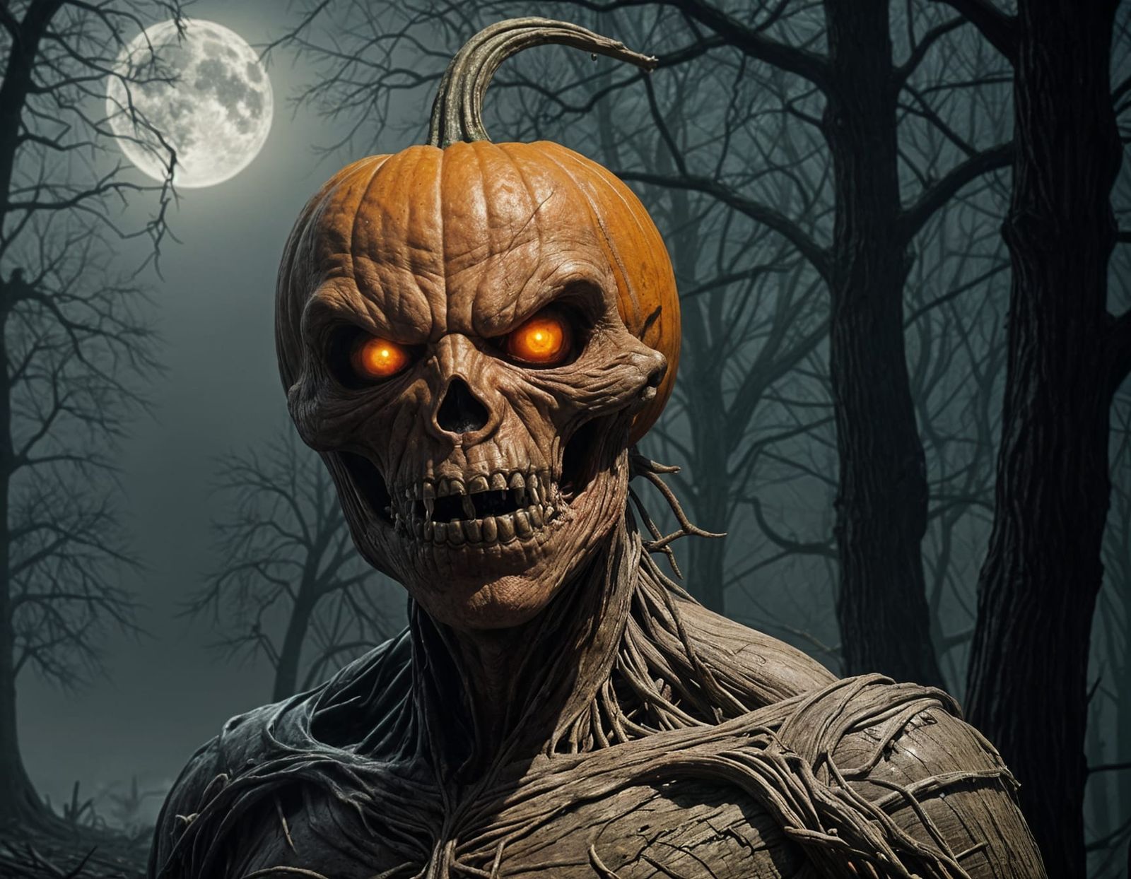 Grotesque Pumpkin Creature Under Moonlight
