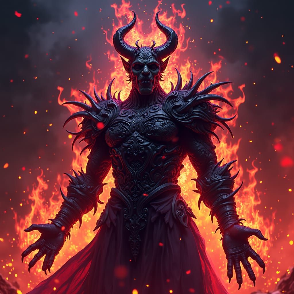 Psychedelic Devil in Hell with Swirling Armor