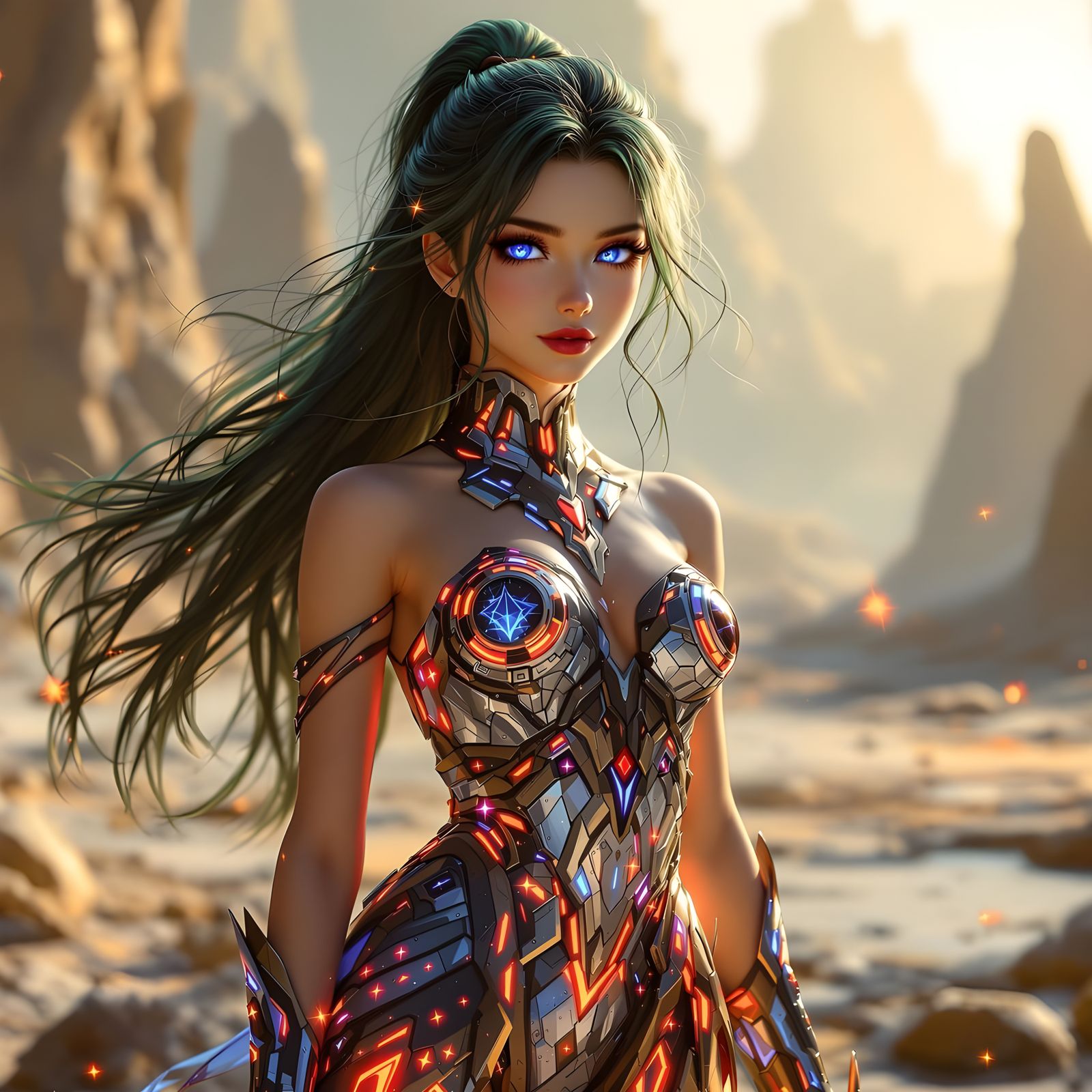 Stunning Futuristic Goddess Radiates Heartfelt Emotion in Go...