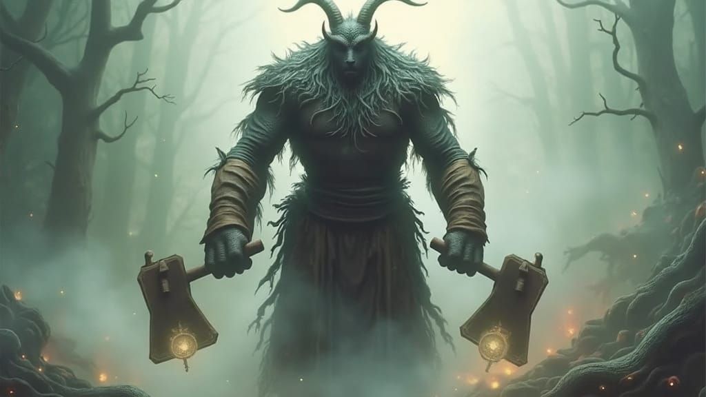 Mystical Goat Woman in Moonlit Forest