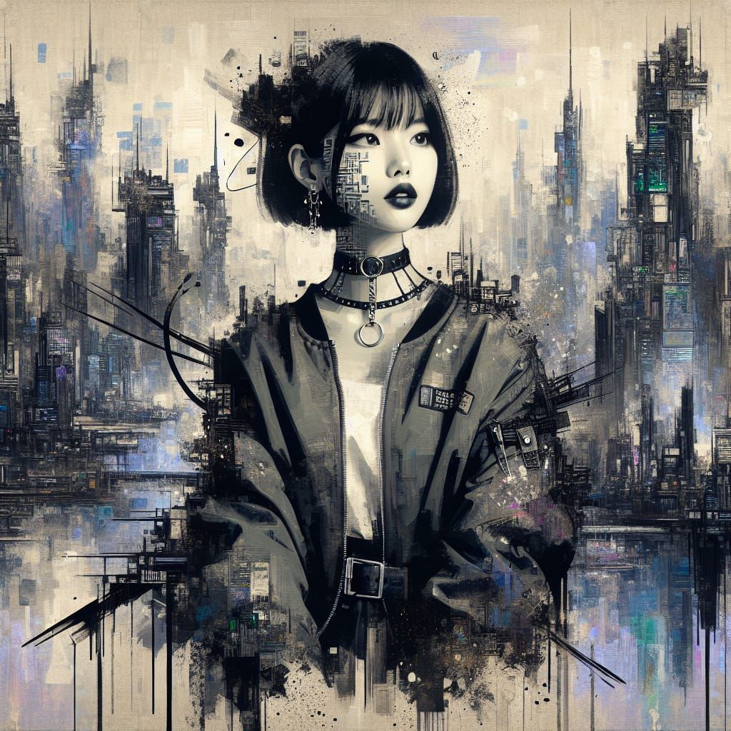 Cyberpunk Goddess in Futuristic Metropolis