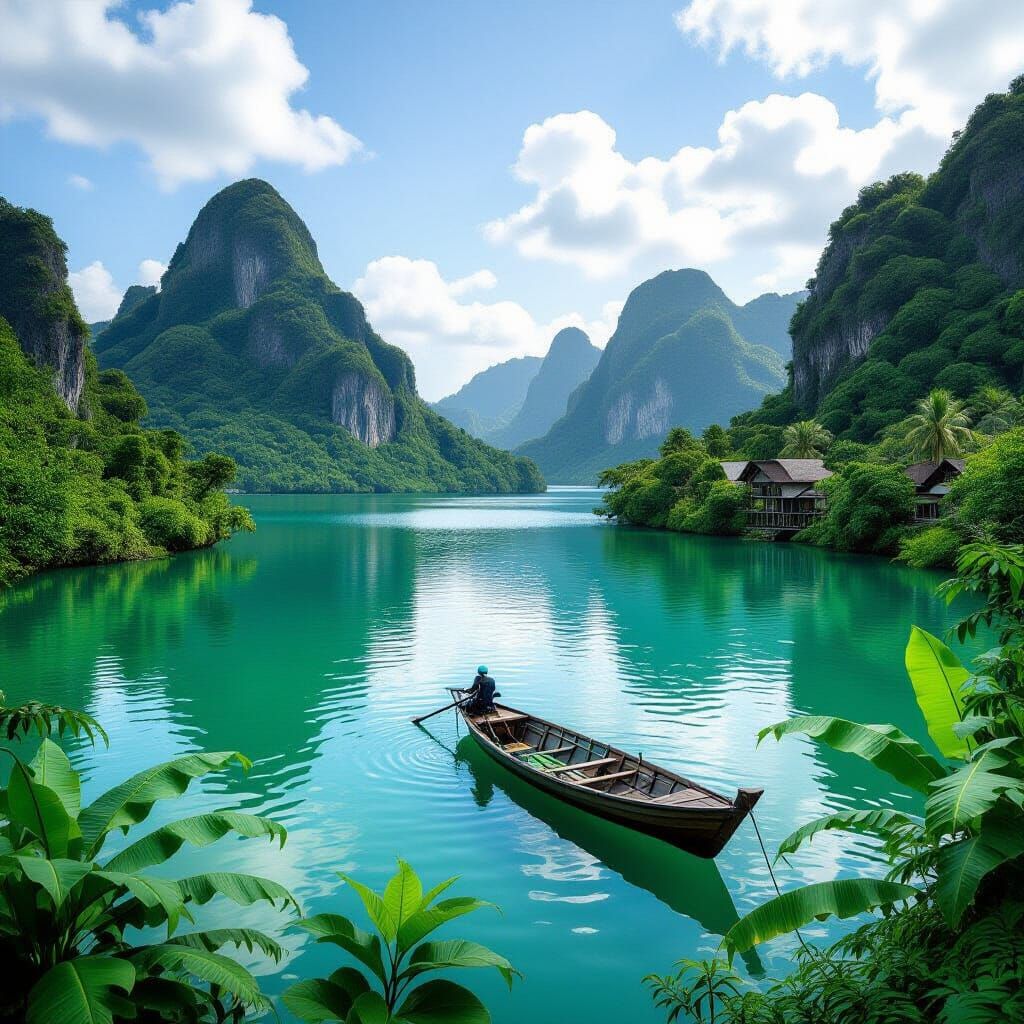 Lush Greenery and Water: A Paradise Scene