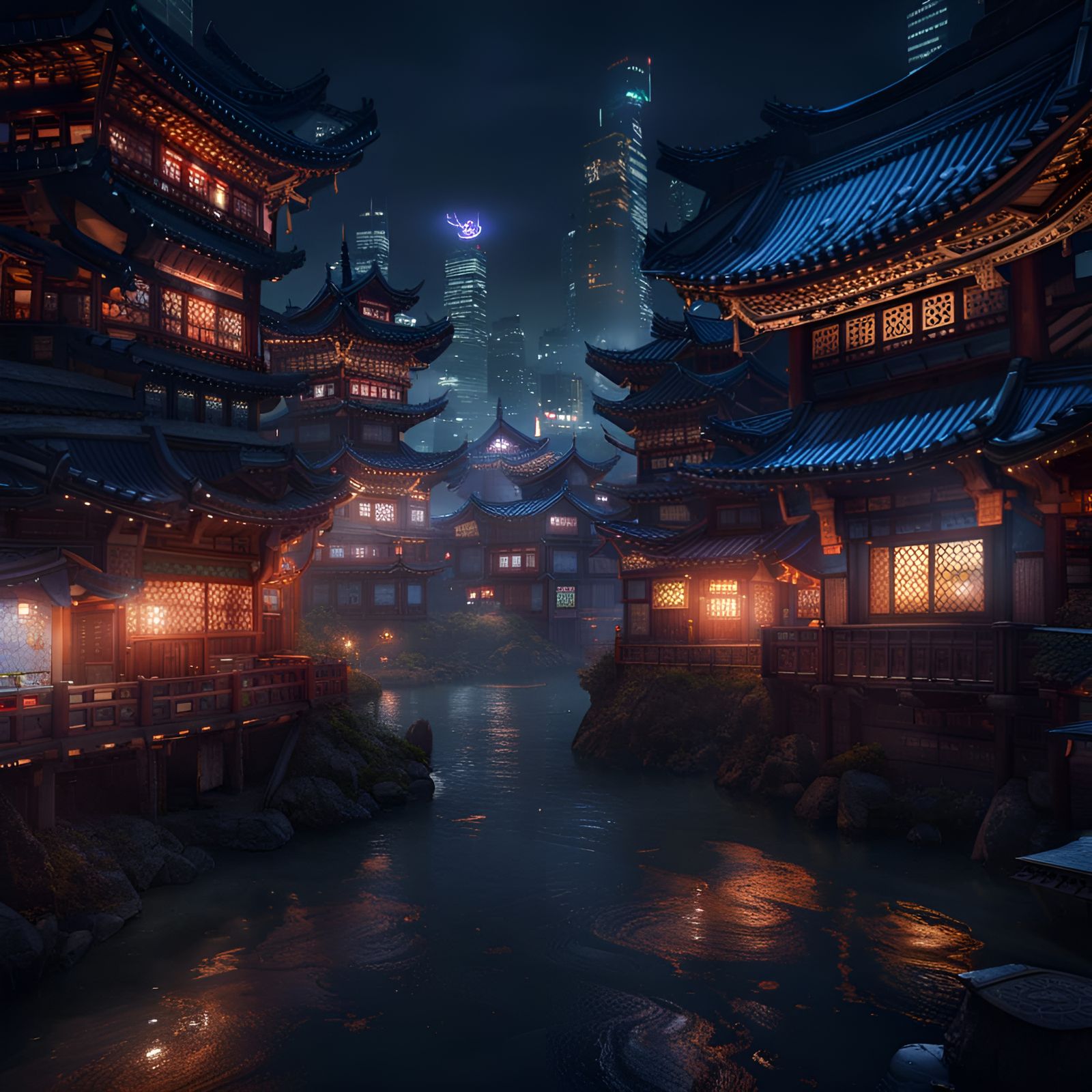 Detailed Matte Painting of Night Seoul