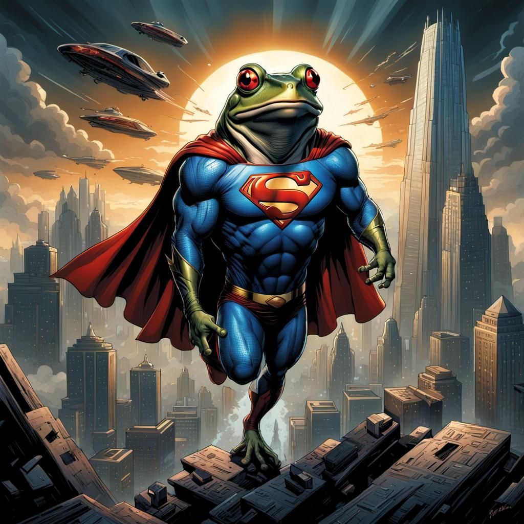 Super Frog Hero in Comic Book Art Style