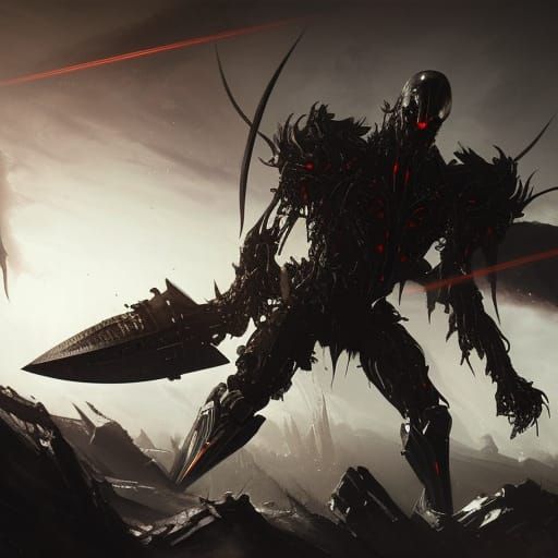 Demonic Cyborg Alien with Sword, Dark Fantasy Art