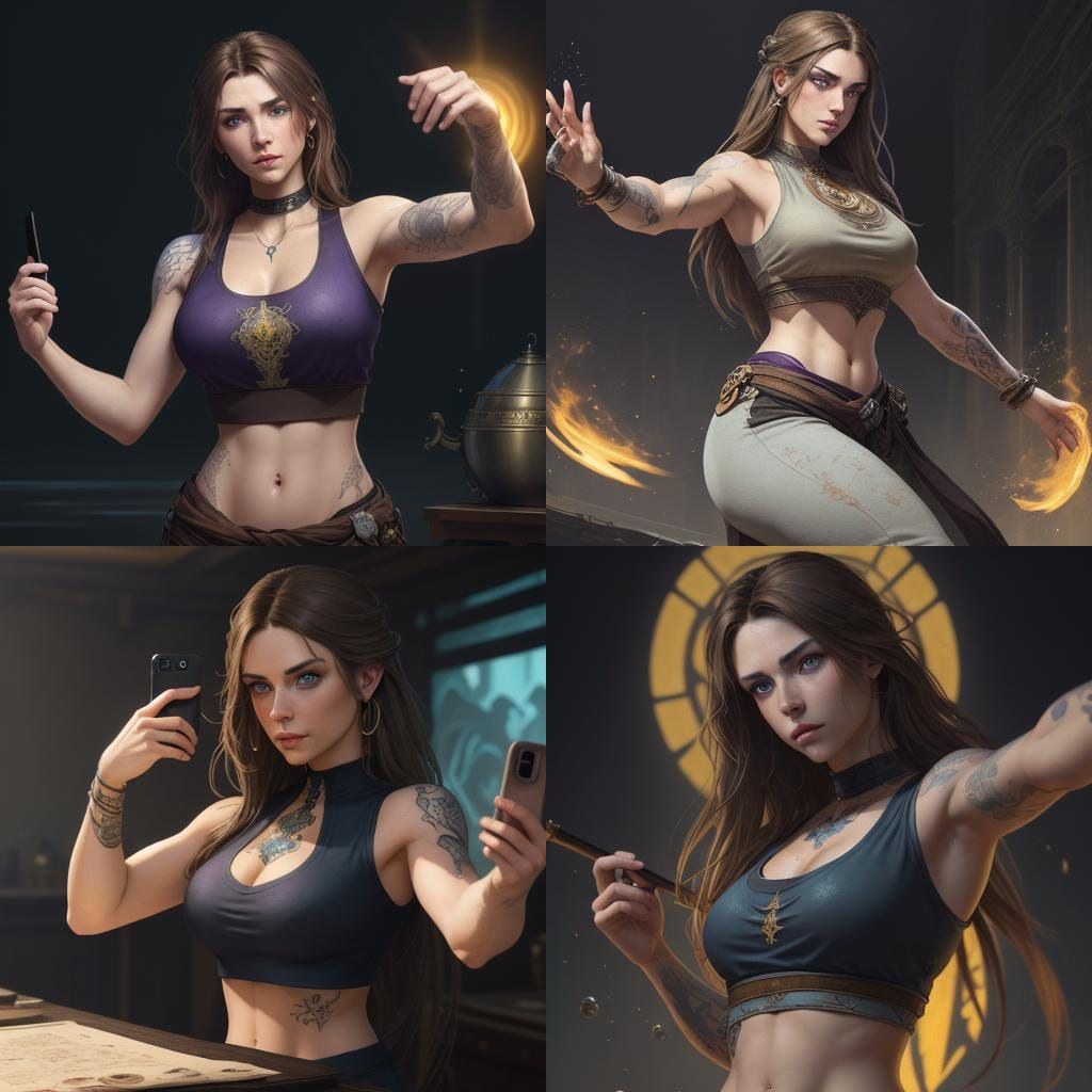 Girl in Selfie with Tattoos, Dark Fantasy Art