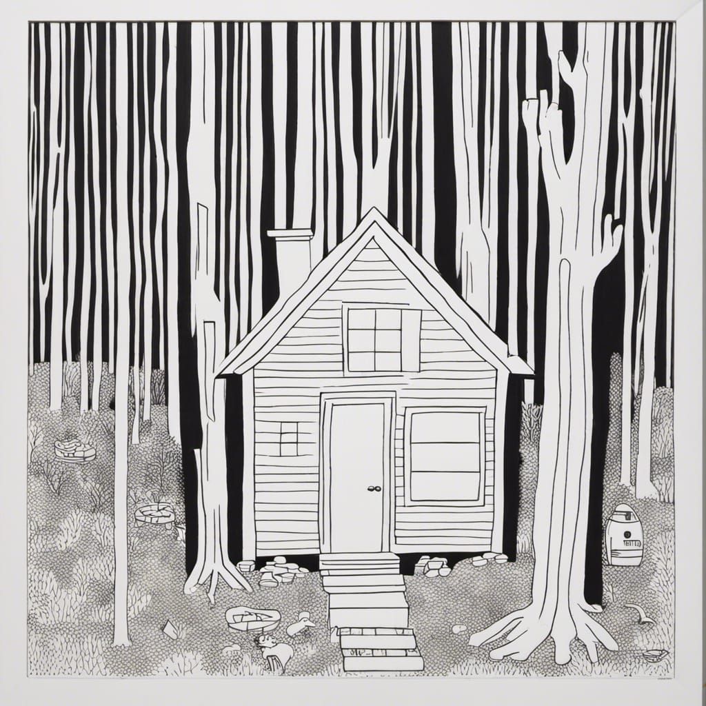 Happy House in Forest, Naive Art Style