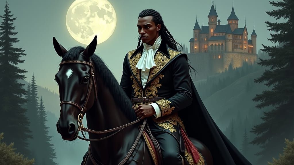 Majestic Vampire Count in Regal Equestrian Attire