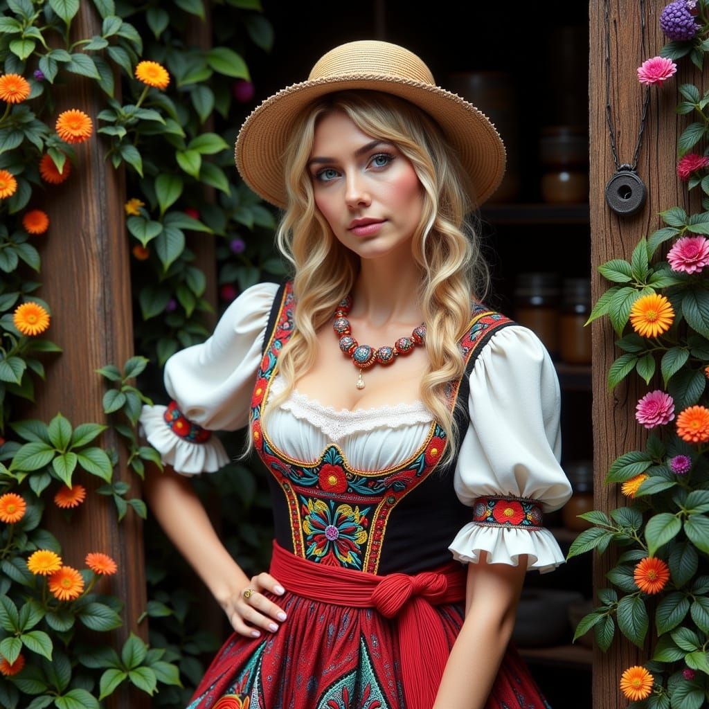 Norwegian Woman in Traditional Bunad, Inspired by Folk Art