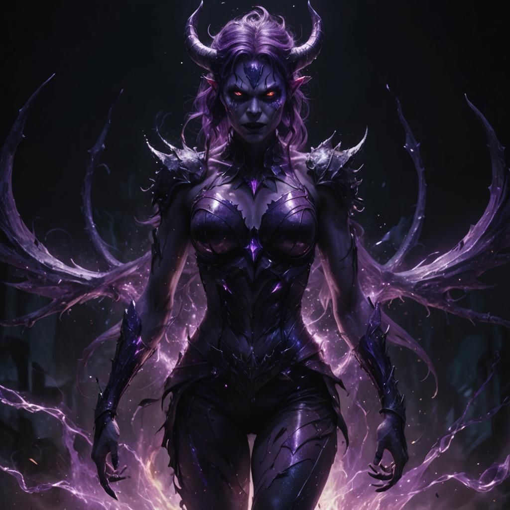Gritty Purple Demon Girl Summons Energy