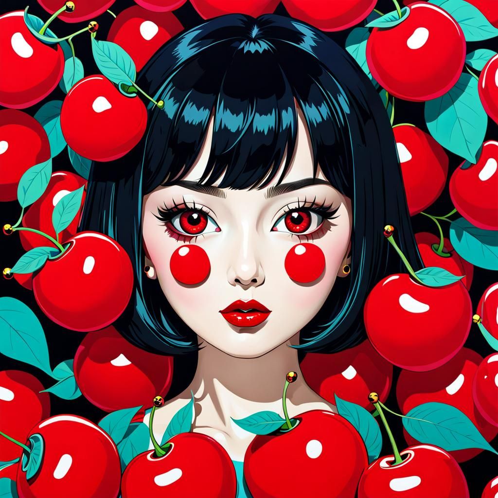 Pop Art Cherries in Style of Repetitive Patterns