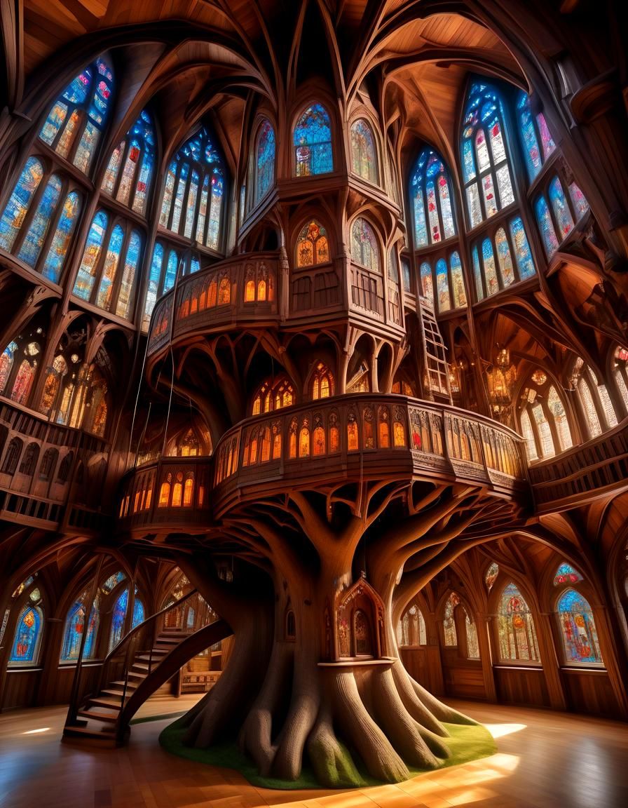 Intricate Treehouse Cathedral in Medieval Style