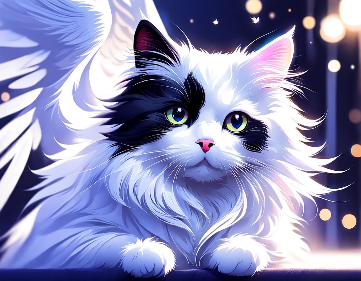 Angelic Black and White Cat Portrait