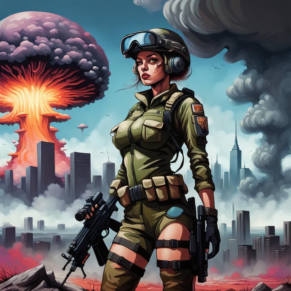 Futuristic Soldier in Graffiti Art Style Metropolis