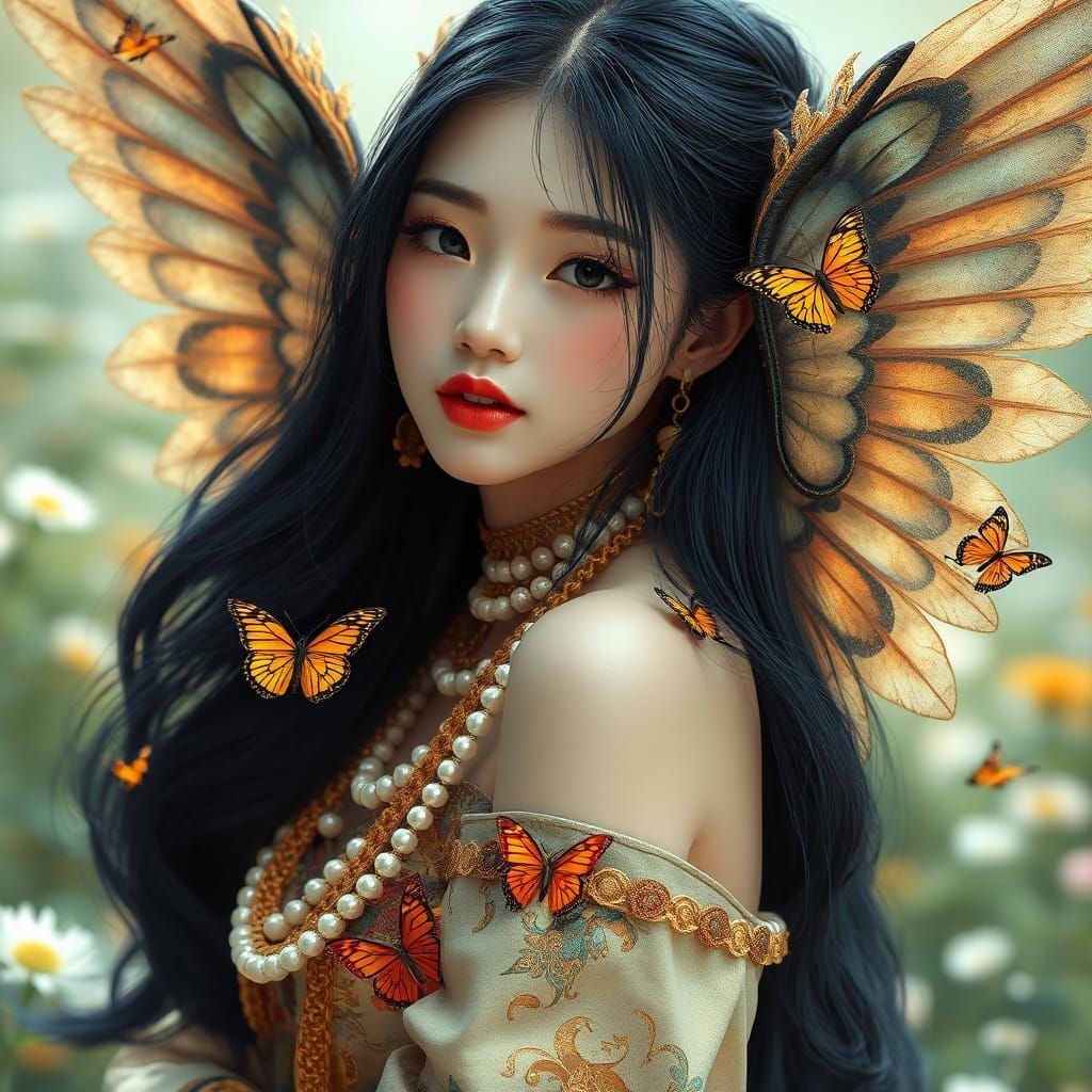 Chinese Woman with Pearl Wings in Klimt Style